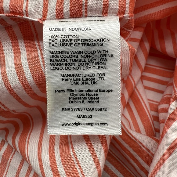 Original Penguin Men's Short Sleeve Orange Large Cotton Casual Button Down - Picture 5 of 6
